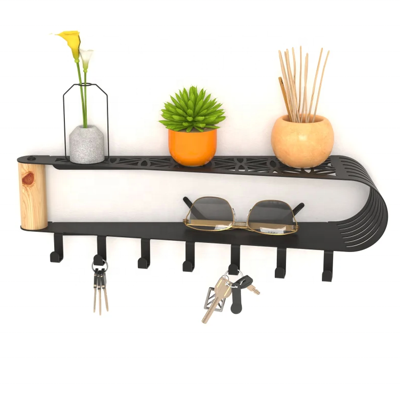 Modern Key Holder With Shelf Metal Coat Racks with Wall Shelf 2022 Wall Hooks Display Racks Entryway Key Holder