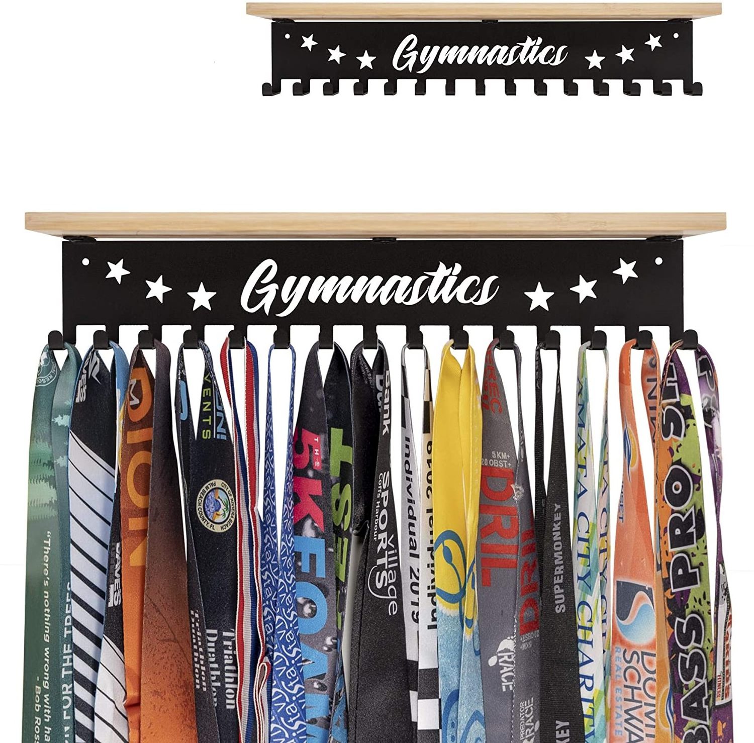 Customized Text Medal Hanger with Wood Shelf Wall Mounted Trophy Medal Holder Display Hanger Rack Medal Hanger