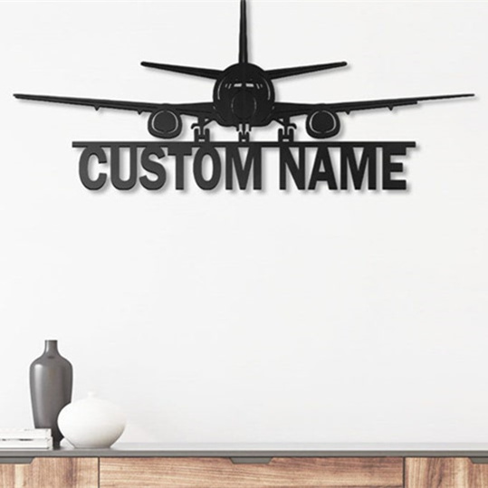 Custom Airplane Metal Wall Art With LED Lights Personalized Pilot Name Sign Decoration For Living Room 3d Flight Outdoor Decor