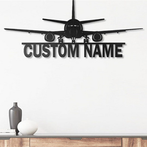 Custom Airplane Metal Wall Art With LED Lights Personalized Pilot Name Sign Decoration For Living Room 3d Flight Outdoor Decor