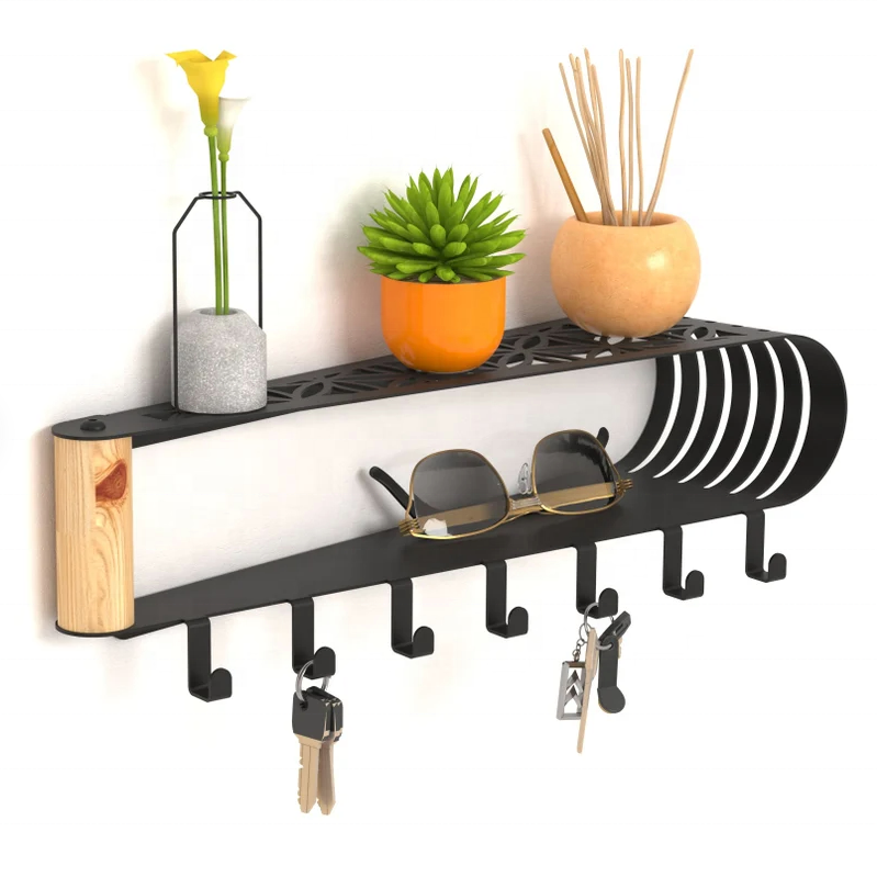 Modern Key Holder With Shelf Metal Coat Racks with Wall Shelf 2022 Wall Hooks Display Racks Entryway Key Holder