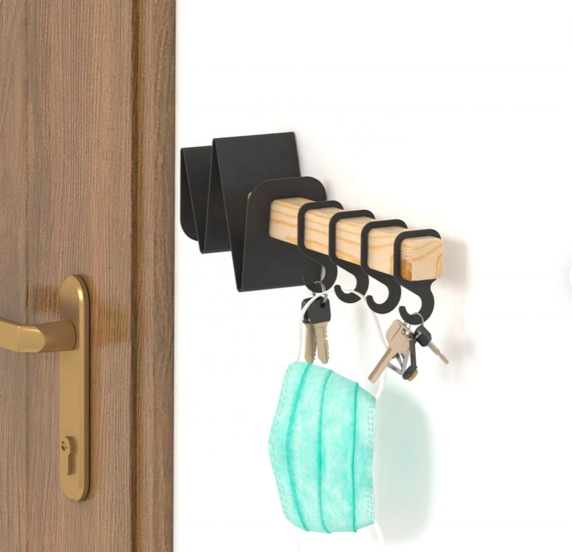 Unique Design Wall Hook Coat Rack 2022 New Product Key Holder Industrial Display Racks Wood and Metal Wall Hook