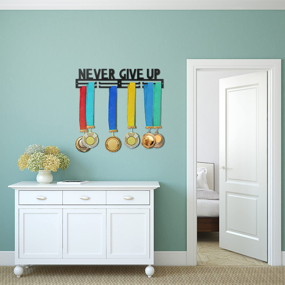 Unique Custom Pattern 2 Bars Rack Frame Laser Cutting Process Home Wall Mounted Medal Hanger Display Sports Medal Holder