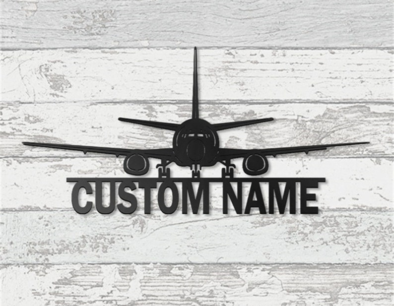 Custom Airplane Metal Wall Art With LED Lights Personalized Pilot Name Sign Decoration For Living Room 3d Flight Outdoor Decor