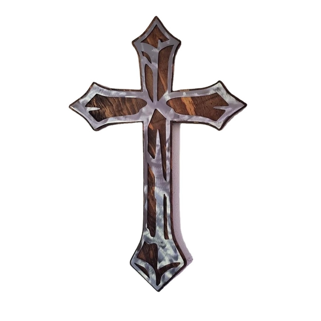 Cross Wall Art 2022 New Rustic Wood Metal Sign Christian Faith Wall Decoration Home Bar Wall Decor