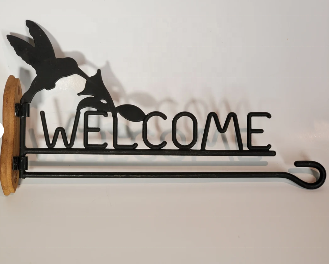 Hummingbird Welcome sign Towel Rack Amazon Wood & Metal Wall Art Unique Design Jewelry Hanger Wall Mount Hook Metal Towel Rack