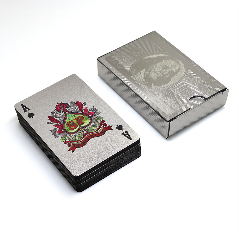 Premium Waterproof Poker Game Custom Printed Silver Plastic Playing Cards for Table Game