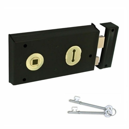 Black / Grey Rim Sash Lock Fluted Double Handed Door Latch Cottage Shed Garden Keys