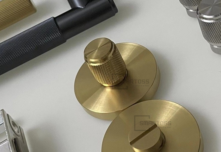 Toilet Privacy Turn & Release Lock Knurled Bathroom Thumb Turn Lock in Satin Brass