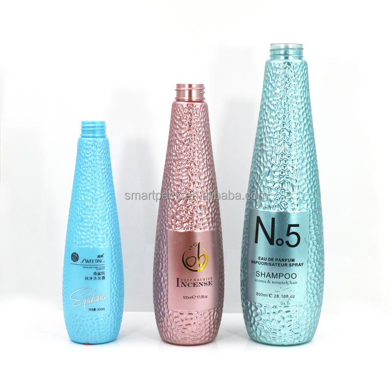 New arrival luxury empty plastic bottle beautiful design 300ml 500ml 750ml shampoo/conditioner/shower gel bottle