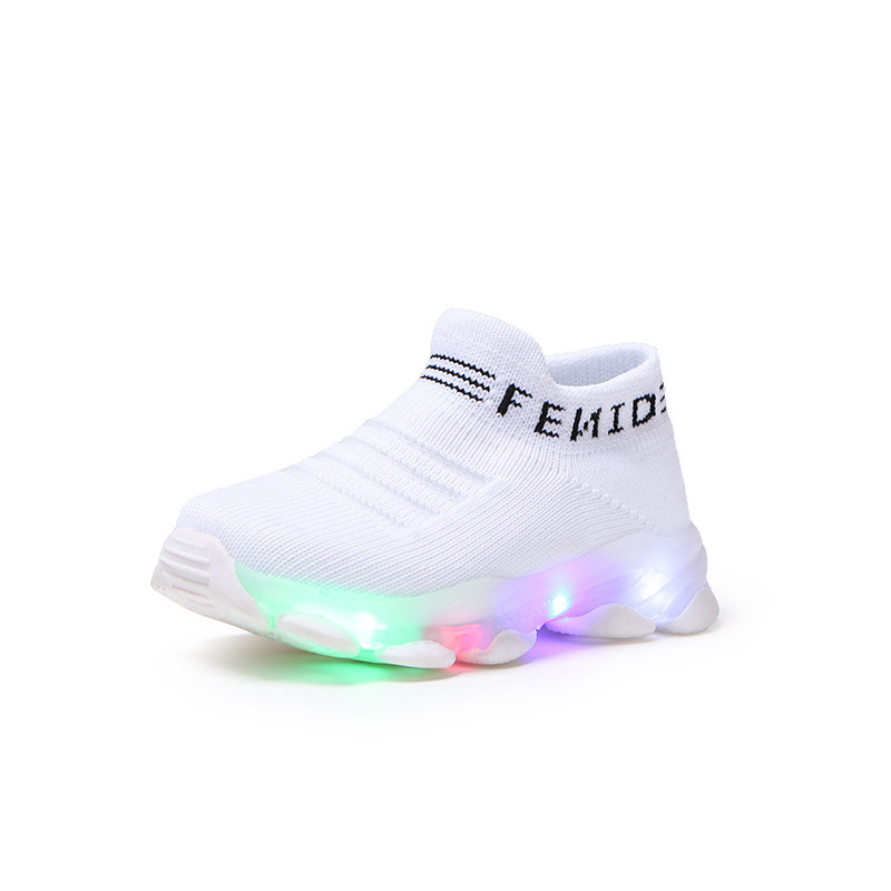 Kids Sneakers Children Baby Girls Boys Letter Mesh Led Socks Sport Run Sneakers Shoes Light Up Shoes