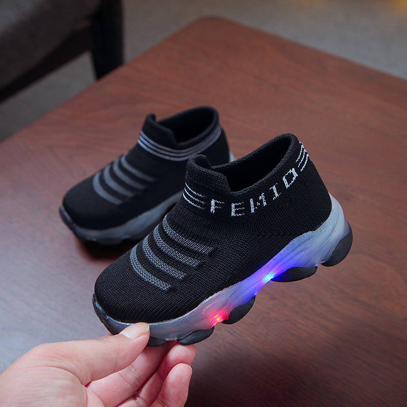 Kids Sneakers Children Baby Girls Boys Letter Mesh Led Socks Sport Run Sneakers Shoes Light Up Shoes