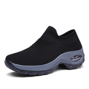 Women's Flying Woven Walking Shoes Slip-on Sock Sneakers Ladies Nursing Work Air Cushion Mesh Casual Running Jogging Shoes