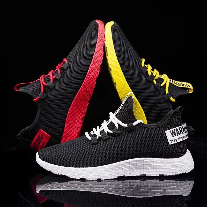 Cheapest Sport Shoes World New Model Men Casual Walking Shoes PVC simple package Knit OEM Male Mesh 1 Pairs black red yellow