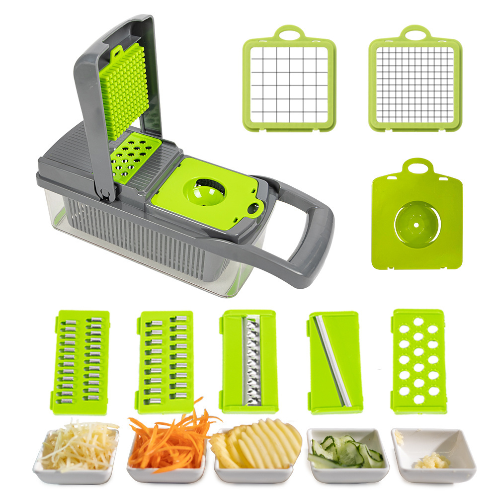 12 In 1 Multifunctional Manual Potato Cutter Dicer Garlic Garter Chopper Vegetable Cutter With Container