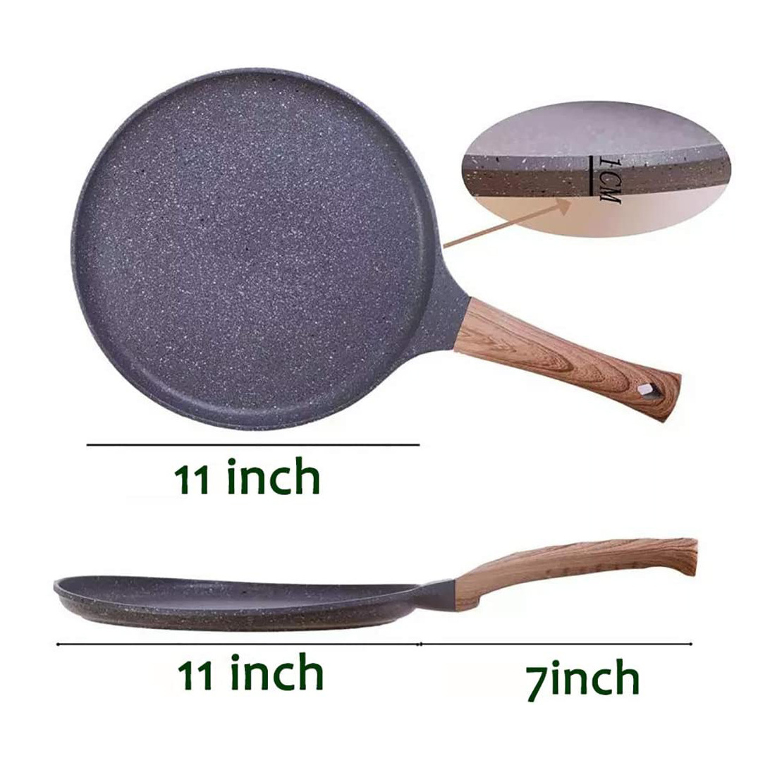 Smartpan 11 Inch Crepe Pancake Dosa Tawa Pan,Non-stick Frying Pans Household Wooden Handle Pancake Cooking Pan for Omelette