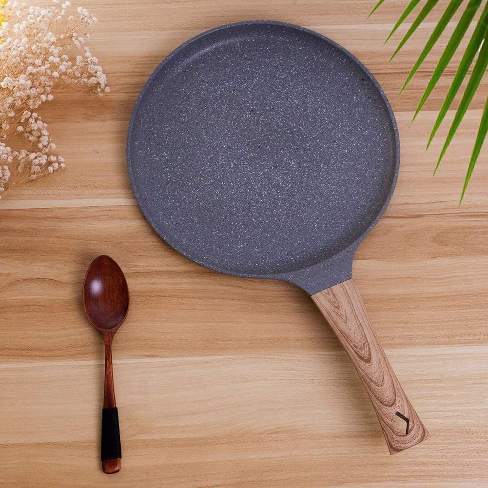 Smartpan 11 Inch Crepe Pancake Dosa Tawa Pan,Non-stick Frying Pans Household Wooden Handle Pancake Cooking Pan for Omelette