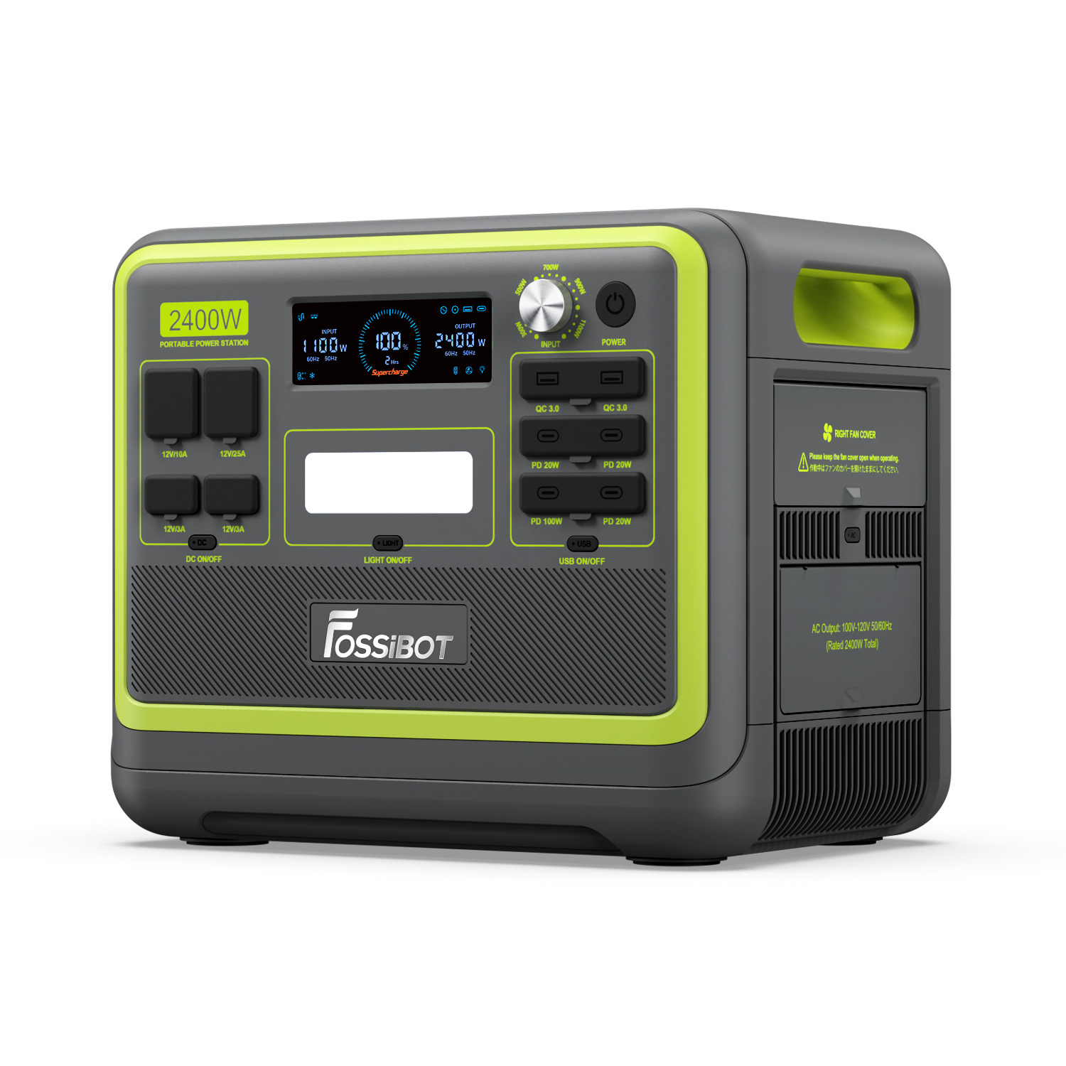 Fossibot F2400 Power Station 2400W LiFePO4 Battery Portable Power Station System Solar 2048Wh  Surge Power 1200W Car Charger