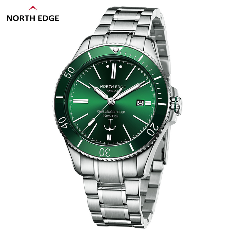 North Edge New Sapphire Stainless Steel Automatic Movement 100M Waterproof Watch Green Water Ghost Mechanical Smartwatch ANCHOR