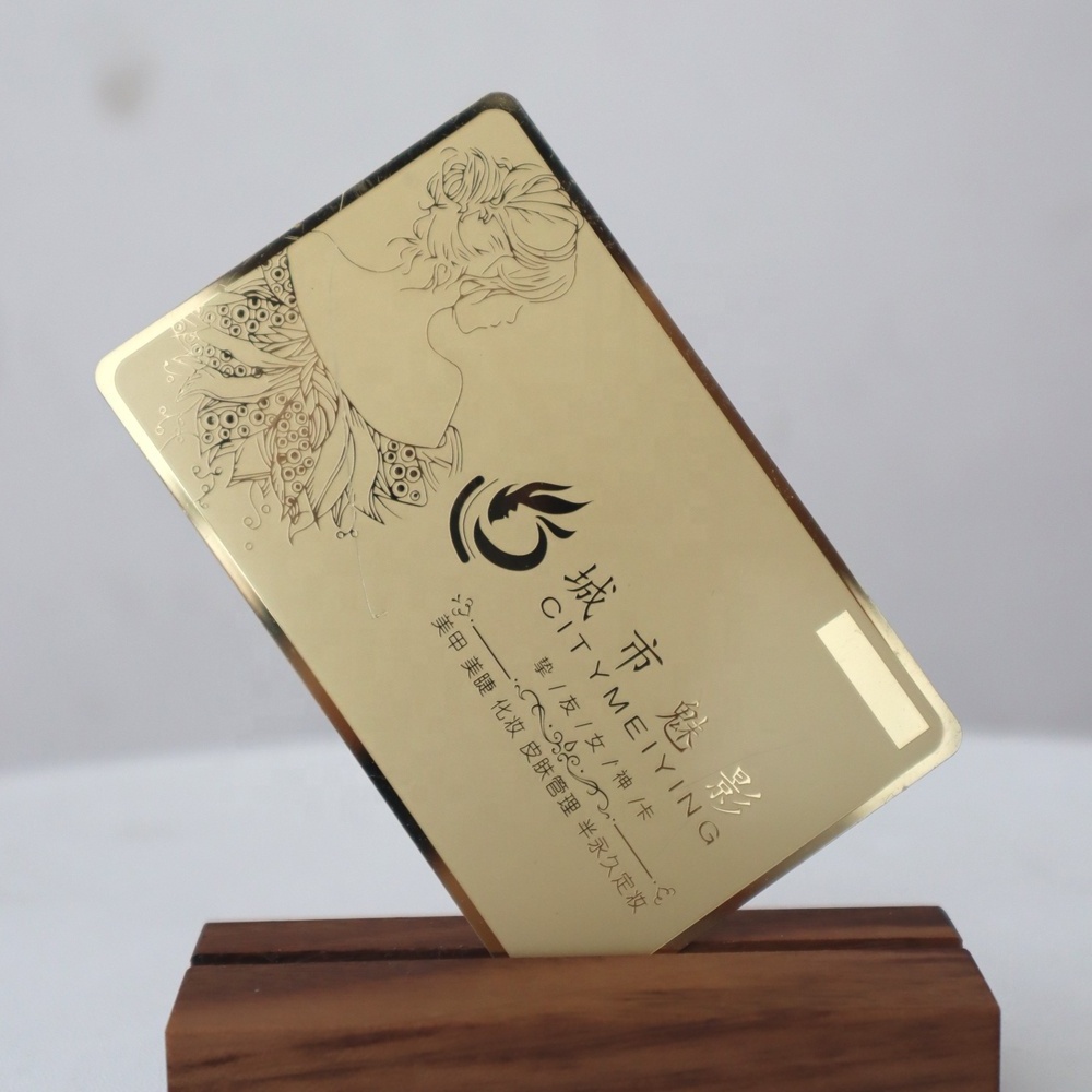 Custom Luxury Laser Cut Engraved Rose Golden Mirror Finish Blanks metal business card nfc