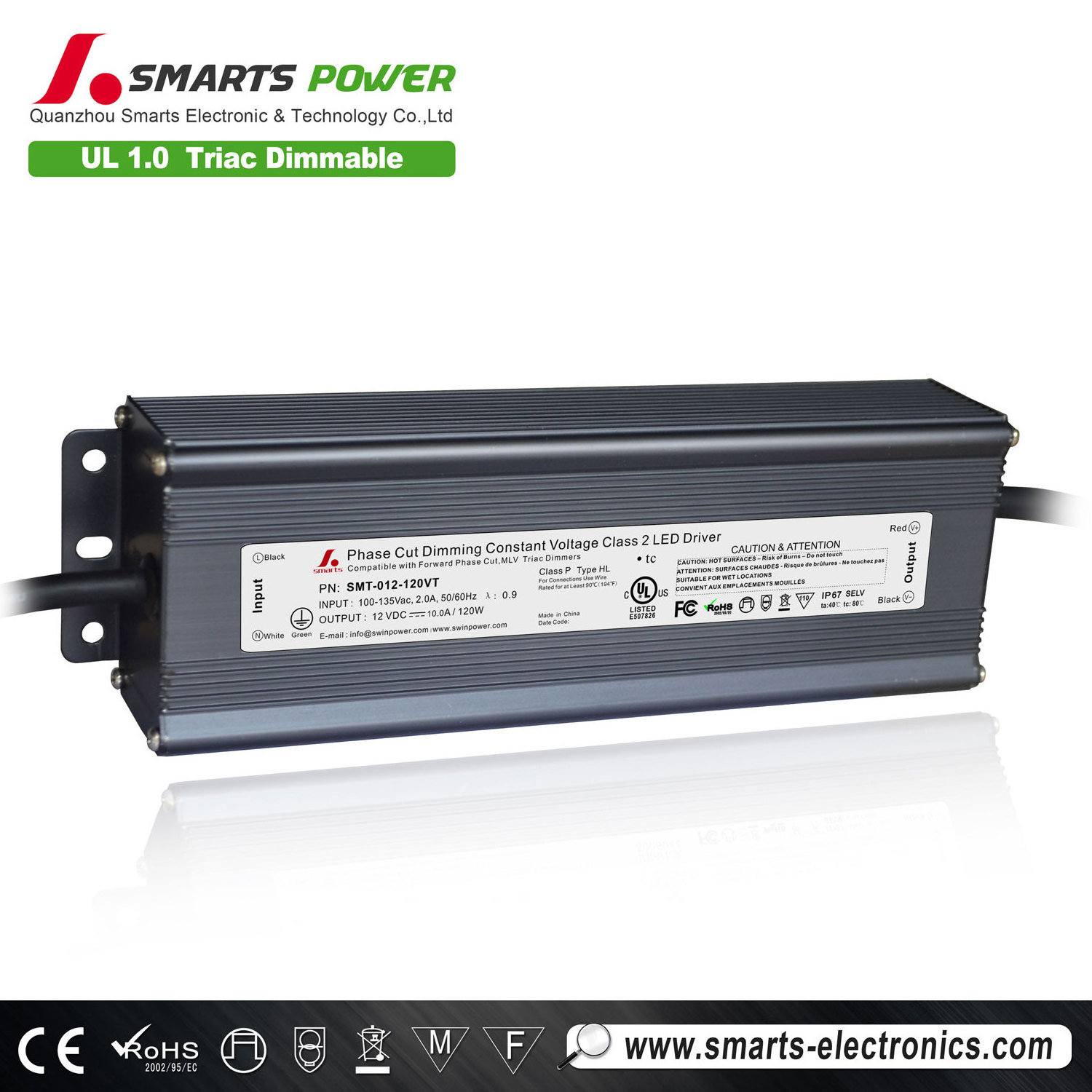 intertek 110v/220v 12v 24v dc led transformer 120w triac constant voltage dimmable led driver