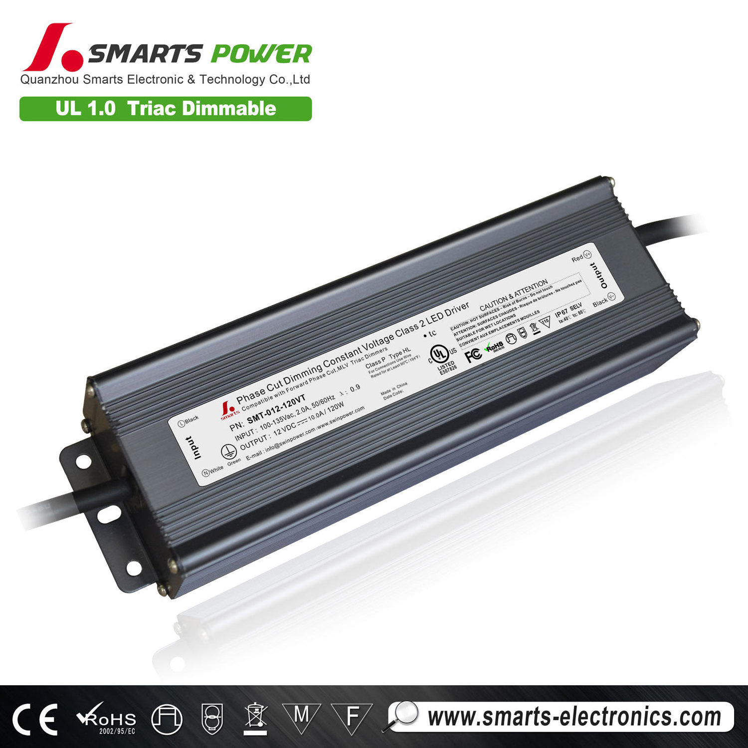 intertek 110v/220v 12v 24v dc led transformer 120w triac constant voltage dimmable led driver