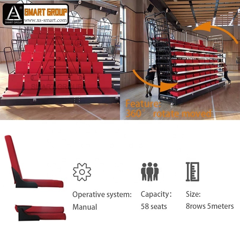 8 Rows 16ft Indoor event gym bleachers telescopic grandstand tribune retractable folding stadium bleacher seats chairs