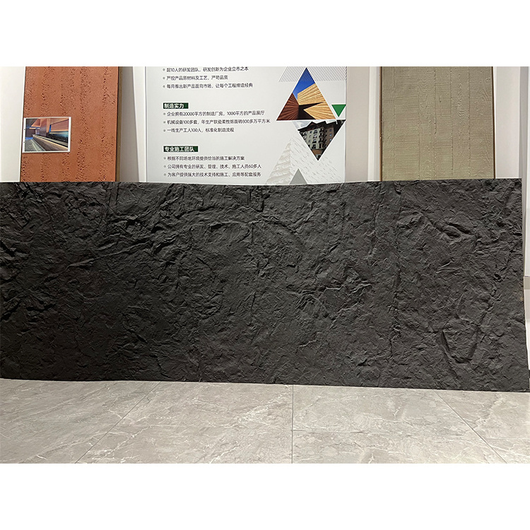 Flexible stone dark grey new design rock cut stone 3000*1200mm exterior and interior wall fireproof and waterproof material