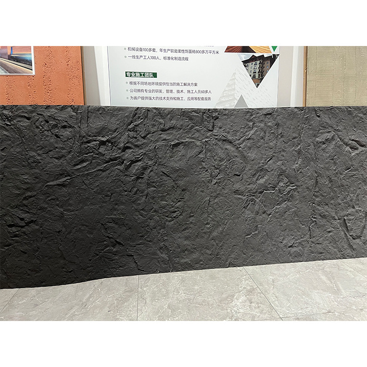 Flexible stone dark grey new design rock cut stone 3000*1200mm exterior and interior wall fireproof and waterproof material