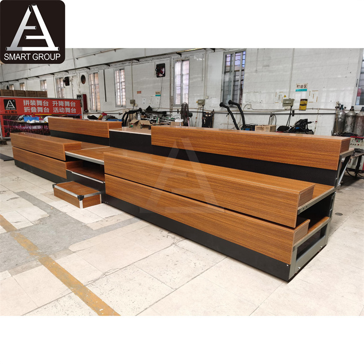 Customized Indoor Telescopic Seating System Mobile Bleachers Wooden Stadium Retractable Bench Seat For Sale