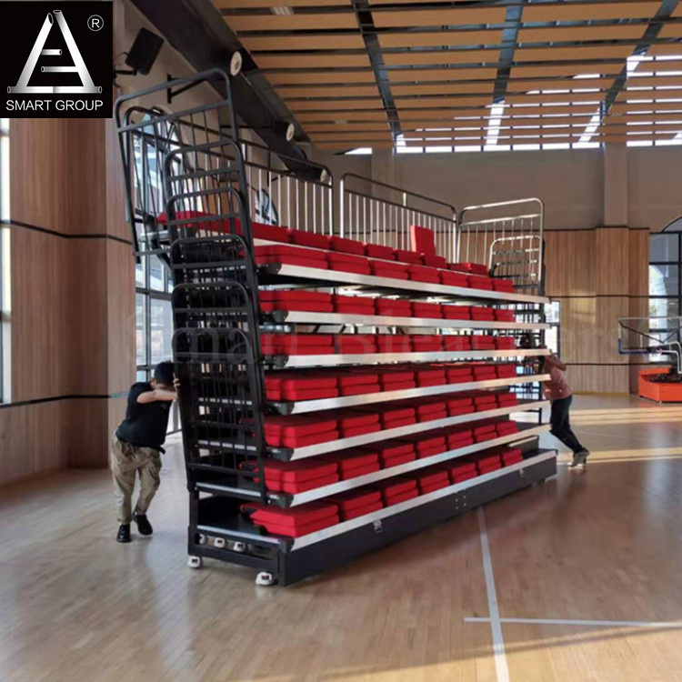 Hot Sale Indoor Audience Bleachers Movable Telescopic Bleachers Telescoping Wood Bleacher With Universal Wheels