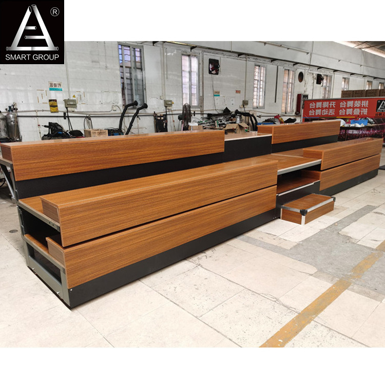 Customized Indoor Telescopic Seating System Mobile Bleachers Wooden Stadium Retractable Bench Seat For Sale