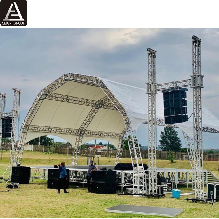 High loading capacity 400*400mm curved  outdoor aluminum mobile stage truss aluminum bolt/spigot  truss with canopy