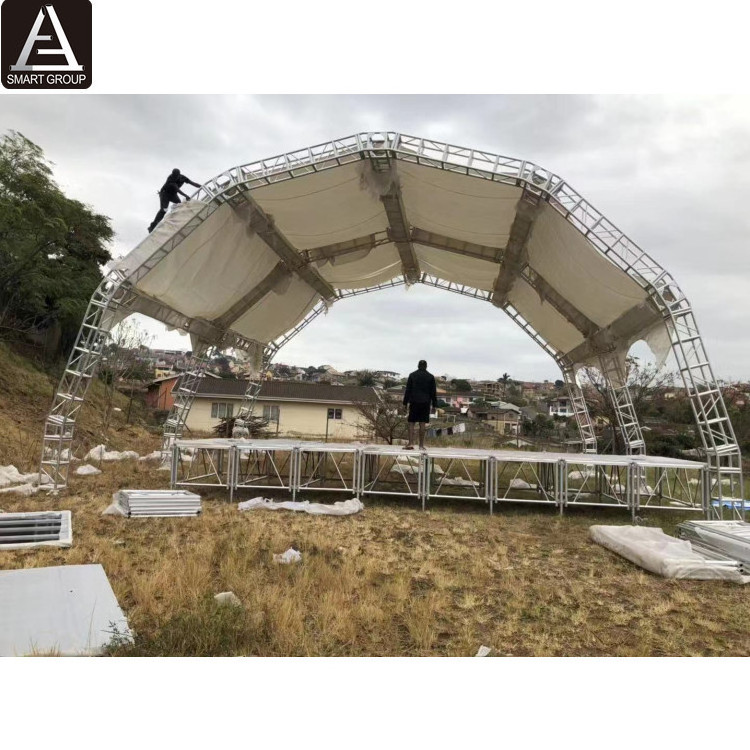 High loading capacity 400*400mm curved  outdoor aluminum mobile stage truss aluminum bolt/spigot  truss with canopy