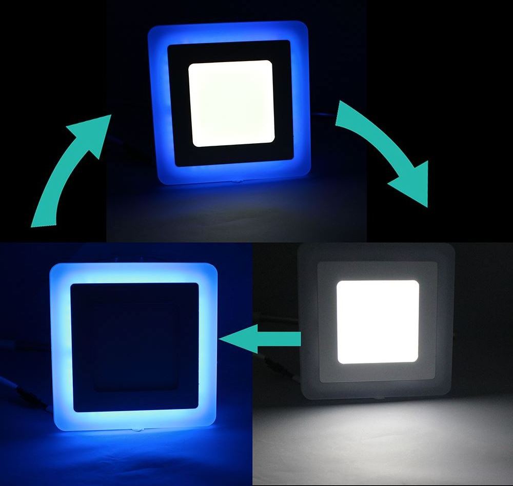 New Design Double colors Recessed Square  6W 9W 16W 24W LED Ceiling Panel Lights