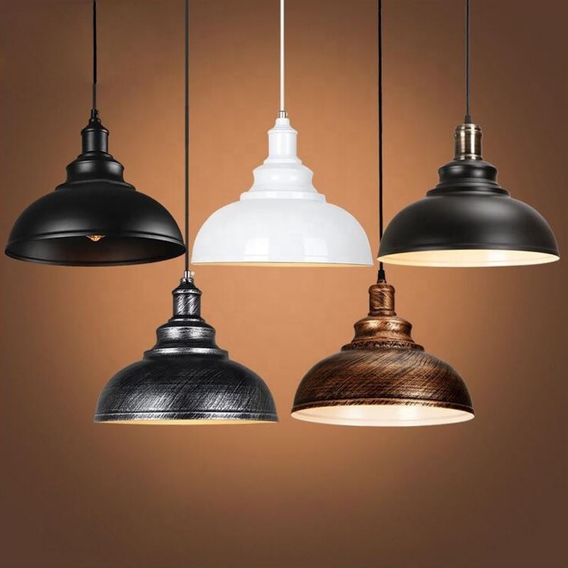 STL 110V 220V Industrial Vintage Pendant Lights Metal Kitchen Cafe & Bar Loft Retro Pendant Lamps with E27 Edison Bulb White/Bla