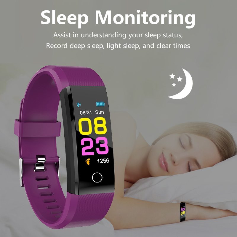 Heart Rate Fit Bit Smart Band Bracelet Watch 115 plus with Step Calories Mileage Blood Pressure Sleep Monitoring