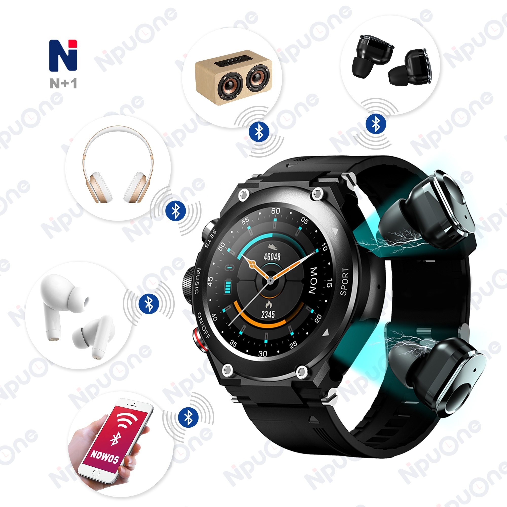 Wireless Headphones Earbuds Fitness Bracelet Wireless Earphones GPS Watch Tracker 2 In 1 Waterproof OEM Smart Watch Supplier