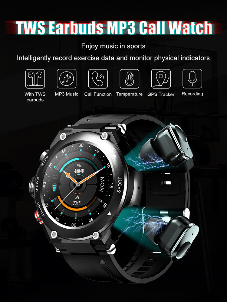 Wireless Headphones Earbuds Fitness Bracelet Wireless Earphones GPS Watch Tracker 2 In 1 Waterproof OEM Smart Watch Supplier