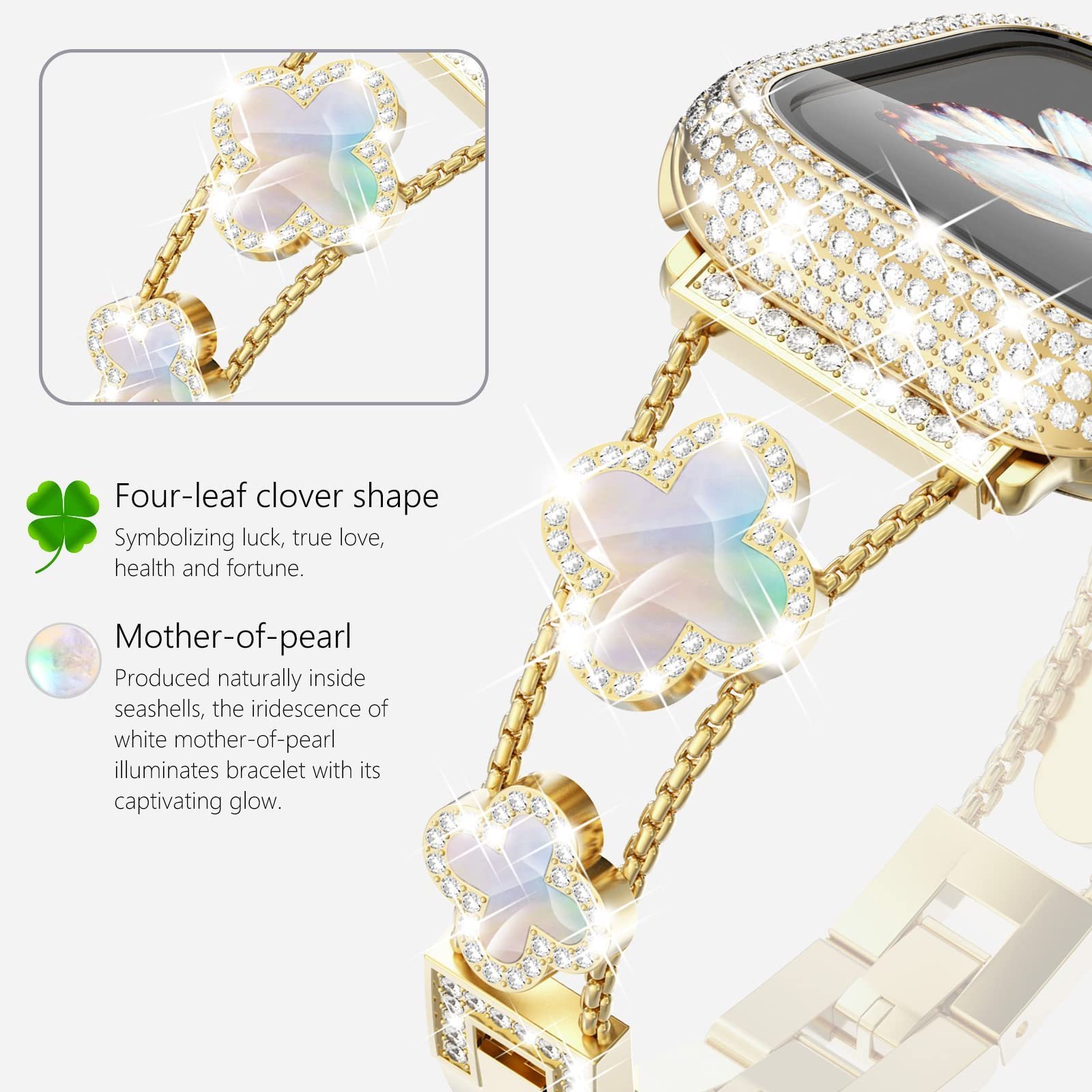 Women Jewelry Diamond Rhinestone Gold Stainless Steel Metal Strap for Apple Watch Band 38 40 41 Mm Iwatch Ultra Se 9 8 Bracelet