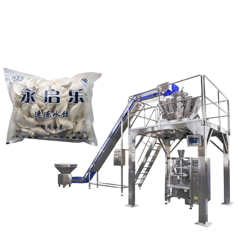 CE Fully automatic weighing filling sealing pillow bag frozen hot pot food seafood  vertical packing machine for dumpling