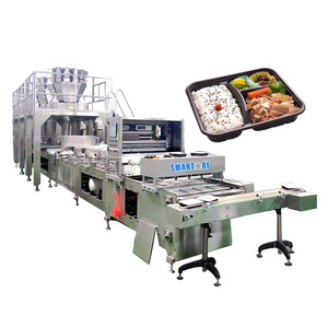 Automatic filling multihead weigher packing line meat take away food packaging machine ready meal packing machine