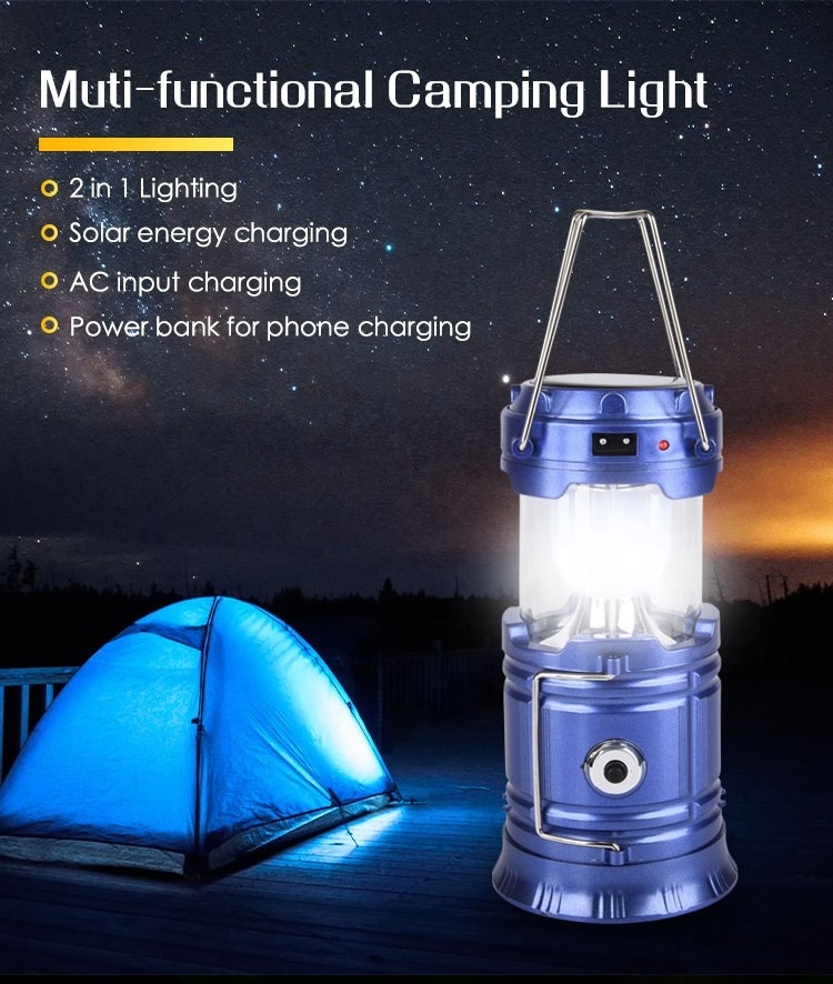 Cheap Solar and USB Charging 6 LED Solar Camping Light with Power Bank For Outdoor Collapsible Foldable Camping Lantern