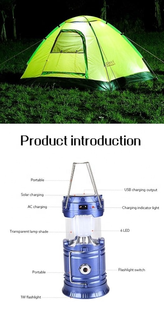 Factory Solar power rechargeable led camping lantern Collapsible Portable Flashlight Survival Kits Camping Lantern Solar