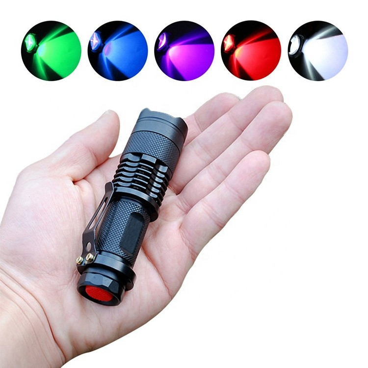 Wholesale mini colorful gift torch light rechargeable waterproof uv red blue green led flashlight zoomable flashlight