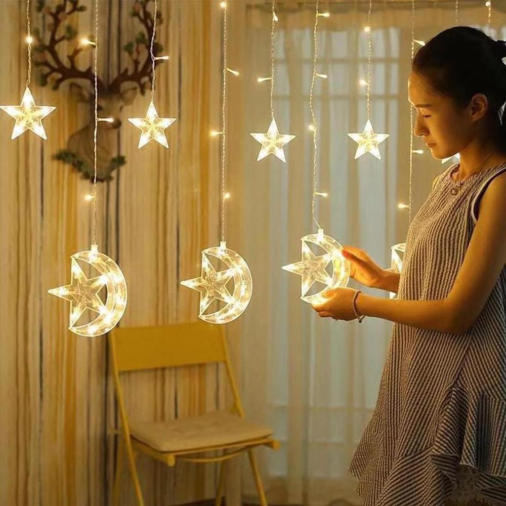 Eid Decoration Lights Christmas Fairy Led Moon Star Curtain Light 220V 110V Plug In For Indoor and interior decoration light