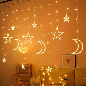 Eid Decoration Lights Christmas Fairy Led Moon Star Curtain Light 220V 110V Plug In For Indoor and interior decoration light