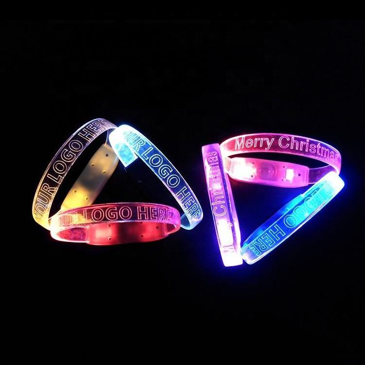 customized logo can Color Change Sound Activated LED Wristband Flashing Bracelet Adjustable led flashing wrist band led light