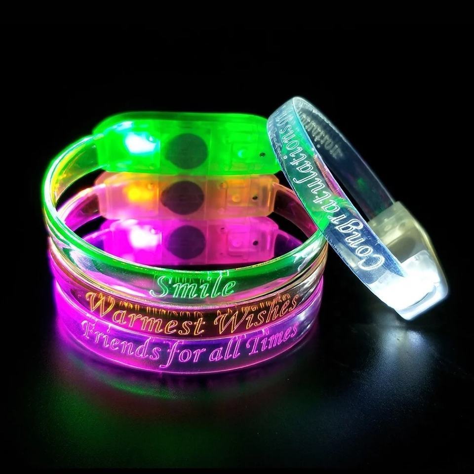 customized logo can Color Change Sound Activated LED Wristband Flashing Bracelet Adjustable led flashing wrist band led light