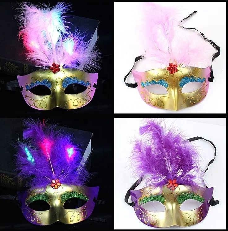 Wholesale Luminous Mask Feather Led Light Up Glitter Eye Mask For Dance Party Props Cosplay Mask